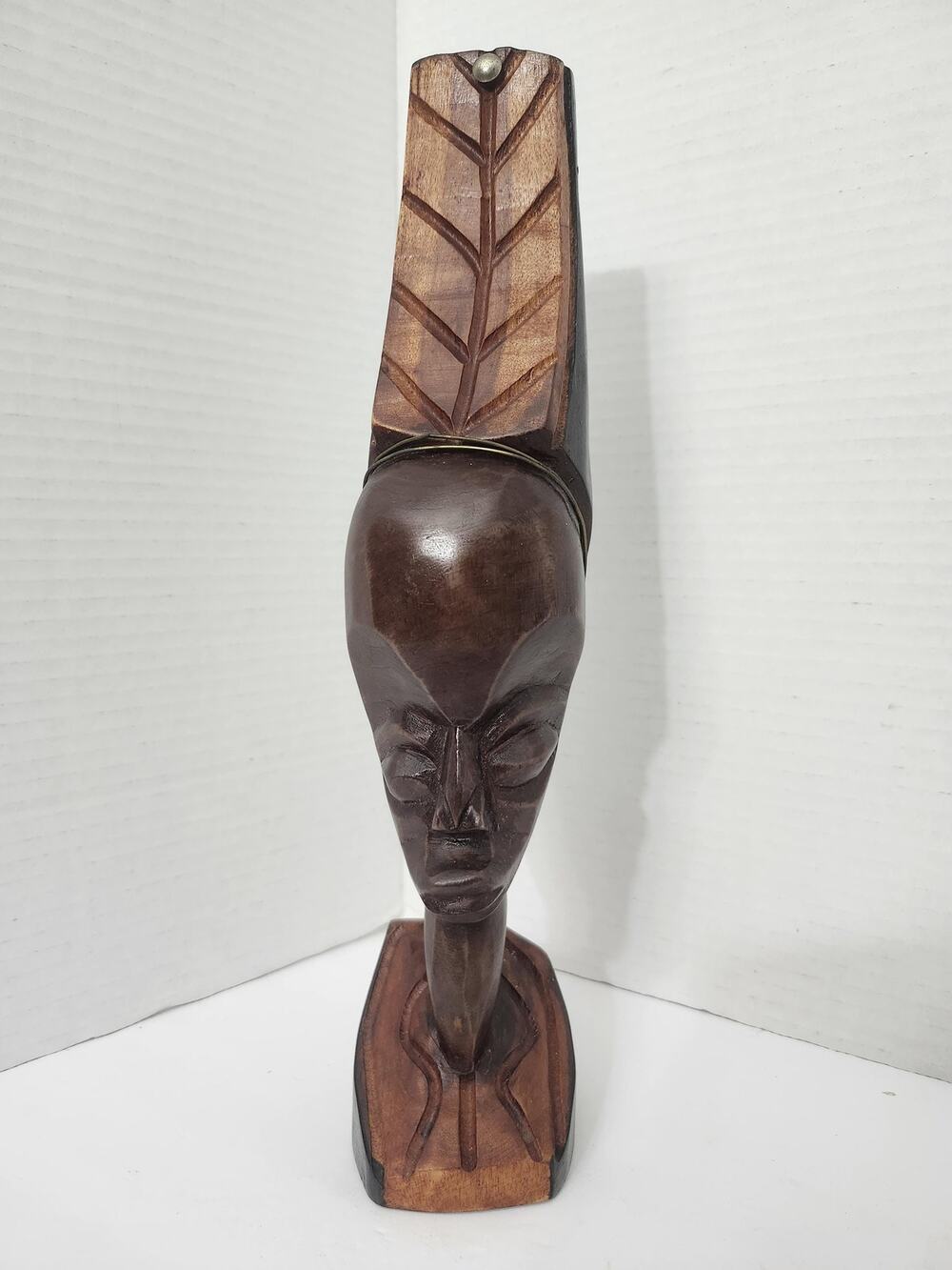 Vintage Zulu African Carved Wood Bust Statue Tribal Head Sculpture Accent